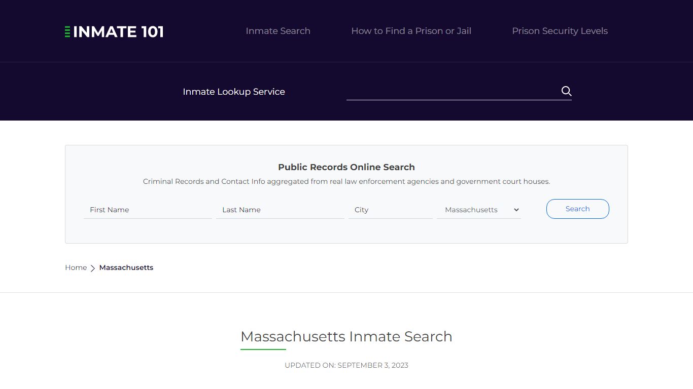 Massachusetts Inmate Search – Massachusetts Department of Correction ...